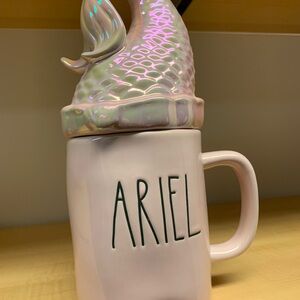 Disney Princess Ariel Iridescent Pink Ceramic Rae Dunn Mug with Tail Lid